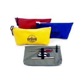 Canvas Zipper Bag (Set of 4) Heavy Duty Tool Pouch Tote Bags, Color Coded with Carabiner Clip, Metal Zipper and Elastic Organizer