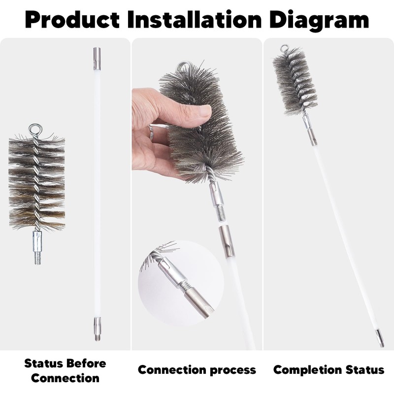 Pipe Cleaning Brush Set with Bristles, Drill Brush, Pipe Cleaning