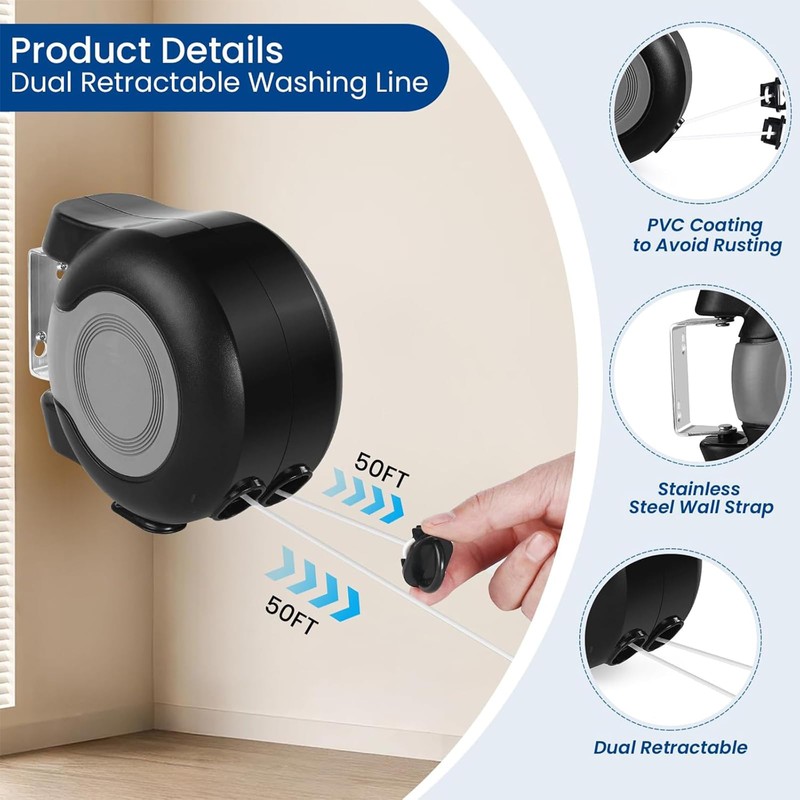 Retractable Double Clothesline – 49 ft x 2 Heavy Duty