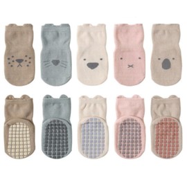 (5 Pairs-S/M/L) Unisex Baby Non Slip Grip Socks, MH MOIHSING Soft Children Floor Socks Toddler Knee High Anti Skid Crew Crawling Socks Newborn Cartoon Socks for 0-1/1-3/3-5 Years Old Girls Boys Kids