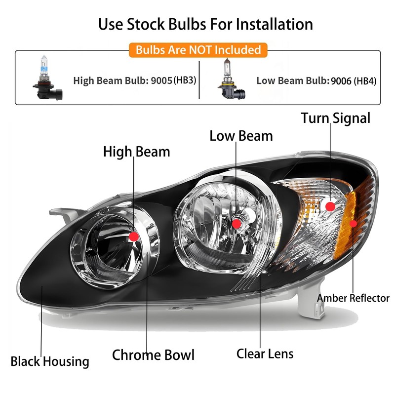 2PCS Headlights Assembly For 2003 2004 2005 2006 2007 2008