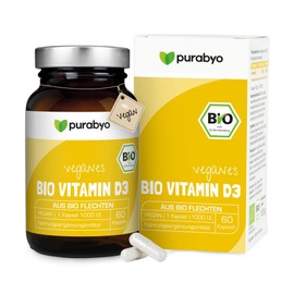 Bio Vitamin D3 Kapseln vegan | Bio Vitamin D3 vegan | aus Flechtenextrakt aus kontrolliert-biologischem Anbau | im Glas | 1 Kapsel = 25 µg = 1000 I.E. | 2-Monatsversorgung | laborgeprüft