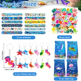 86-Piece Sea Animals Children's Birthday Party Bag Set, Ocean Animal Key Chain, Snap Bracelet, Stickers, Gift Bags, Sea Animal Party Favours for Girls, Boys, Party Accessories, Give Aways