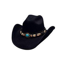 Bullhide Hats Men's Fortune Wool Felt Cowboy Hat with Barrel-Bead Hatband and Turquoise Concho, Black, Medium