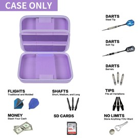 GWCASE Dart Case for 16 Steel and Soft Tip Darts, Carrying Storage Holder Fits for Tips, Shafts, Flights (Box Only)-Purple