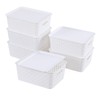 Hespama White Lidded Storage Baskets, Plastic Desktop Organizer Baskets, 6