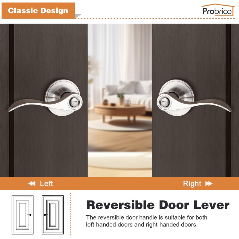Probrico Privacy Door Levers Interior Door Handles Levers, Wave Style
