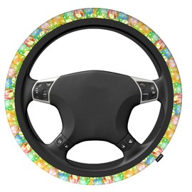 Swono Easter Steering Wheel Covers 15" Inch Cute Bunny Ears Easter Eggs Butterflies Universal Fit Most Car Sedans SUVs Comfort Grip Comfortable Neoprene Breathable Steering Wheel Protector