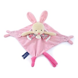 Doudou et Compagnie - Les Petits Futés DC4054 Cuddly Toy with Finger Puppet, Rabbit, Pink, 30 cm - Birth Gift