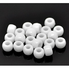 100 x Pony Beads 9mm x 6mm White Acrylic Plastic Barrel Round