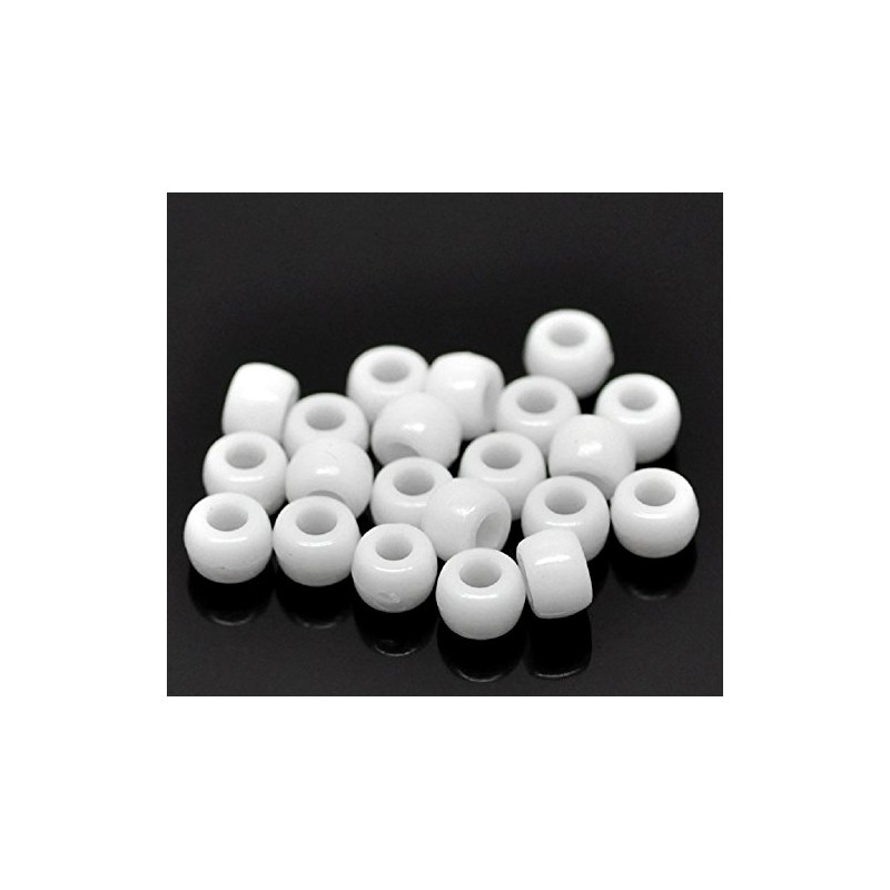 100 x Pony Beads 9mm x 6mm White Acrylic Plastic