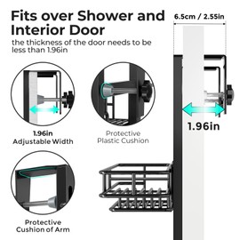 ODesign Over The Door Shower Caddy, 3-Tier Adjustable Hanging Shower Caddy with Soap Holder & 4 Hooks, Rustproof Bathroom Organizer with Suction Cup - Black