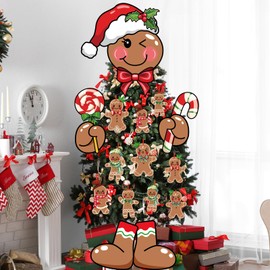 Gingerbread Man Christmas Tree Topper Head Arms and Legs Gingerbread Man Christmas Tree Candy Santa Hat Gift Ornaments Hanging Decorations for Funny Holiday Indoor Home Decorations Party Supplies