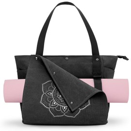 Gonex Yoga Mat Bag, Yoga Gym Bag Tote Bag with Multi Pockets for Women Men, Canvas Yoga Mat Carrier Take in Out Mat Easily for Pilates Travel Workout Office