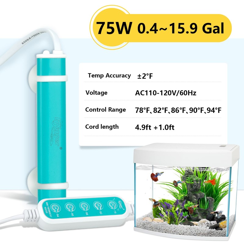 hygger Mini Submersible Aquarium Heater, Turtle and Betta Tank Heater