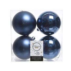 Christmas Baubles Plastic 10 cm x 4 Pieces Shatterproof Night Blue