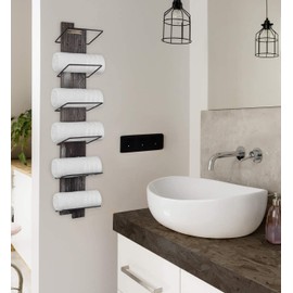J JACKCUBE DESIGN Wall Mount Rustic Wood and Metal Towel Rack 6 Tier Shelf Holder for Shower & Hand Towels for Bathroom Hanging Storage Multi-Rack - MK594A