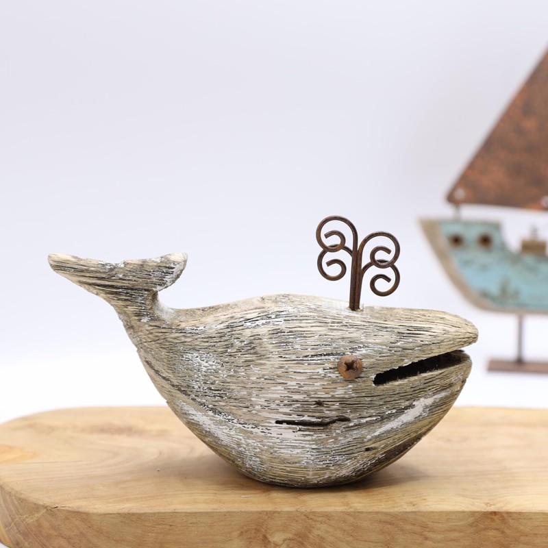 Nautical Wooden Whale Fish Decor Rustic Ocean Sea Beach Themed