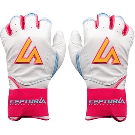 CEPTORS South Beach Batting Gloves Long Cuff- Premium Nappa Leather, Handcrafted, Water-Resistant - Durable Professional Baseball Gloves - Youth S-Long Cuff - White/Turq