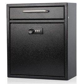 KYODOLED Steel Combination Lock Mail Boxes Outdoor,Locking Wall Mount Mailbox,Security Key Drop Box,12H x 10.51L x 4.68W Inches,Black Large