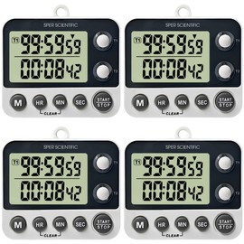 Sper Scientific 2 Channel Digital Lab + Kitchen Timer with Color Coded LED Lights 810002 – Dual Countdown Timer with Large Display, Loud Alarm & Clock Mode - for Cooking, Labs & More - 4 pc