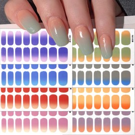 8 Sheets Gradient Gel Nail Strips Stickers Multicolored Self Adhesive Gel Nail Stickers Solid Color Full Nail Wraps Nail Polish Strips Stickers for Women French Nail Polish Stickers Manicure Tips