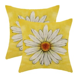 Fall Outdoor Pillow Covers 16x16 Set of 2，Yellow Daisy Flower Throw Pillows Case Autumn Floral Decorative Rustic Pillow Cases Seasonal Farmhouse Cushion Covers for Couch Sofa Bedroom