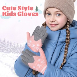 Becellen 2 Pairs Children's Knitted Gloves, Full Finger Warm Gloves, Cute Magic Gloves for Boys and Girls, Pink, Blue
