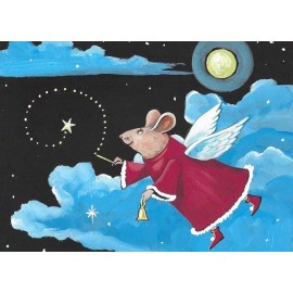 5x7 PRINT OF PAINTING RYTA XMAS MOUSE WINTER FOLK ART DECOR MERRY BELL Angel