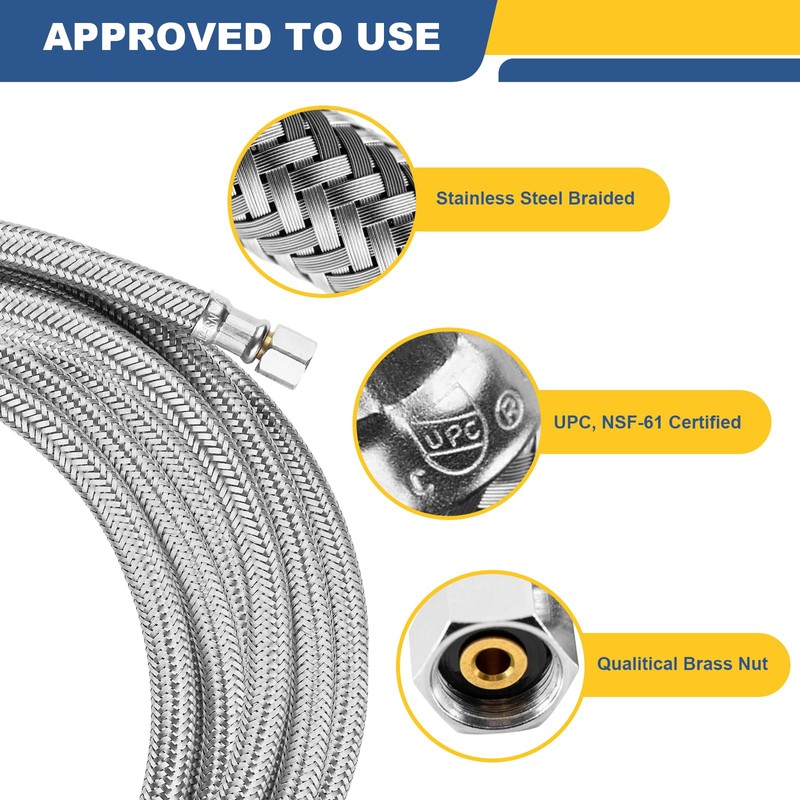 GUOFIS 12 FT Refrigerator Water Line,Stainless Steel Braided Ice Maker