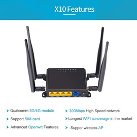 X10 4G LTE OpenWRT Smart Router Extender High Power SIM Card WiFi Wireless External 5dbi Antenna Modem 300Mbps Qualcomm Chip CPE EU Version