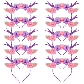 Needzo Mystical Fairy Floral Antler Headband, Enchanting Deer Flower Crown for Birthday Parties and Costumes, One Size Fits Most, (Pack of 10)