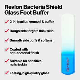 Revlon Beauty Tools Bacteria Shield Glass Foot Buffer wth AntiBactif Technology, Two Surfaces to Exfoliates & Smoothes Skin, Self-Clean & Fully Recyclable