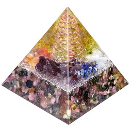 Rockcloud Healing Crystal Copper Wire Orgone Pyramid Stone Figurine Energy Generator for Meditation Reiki Balancing, Tourmaline