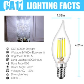 DAYBETTER E12 LED Bulb Dimmable, Chandelier Light Bulbs, Candelabra Light Bulbs 60 Watt Equivalent, 5000K Daylight White, 5.5W 600LM, Flame Tip Vintage Flame Light Bulb, 12 Pack