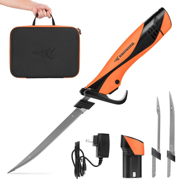 KastKing Electric Fillet Knife Speed Demon Pro Li (Lithium-ion) – Rechargeable, Cordless, High Speed, High Torque Motor with Extended Battery Life and Indicator, Superior Blade Design, Ergonomic Handle, and Custom Carry Case for Fishing, Filleting, Outdo