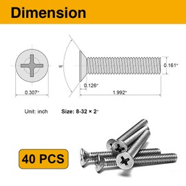 40PCS 8-32 Machine Screws, 2 inch Stainless Steel Extra Long Outlet Screws or Deep Outlet Repair, Heavy Device Mounting, Loose Electrical Boxes and Receptacle Installation