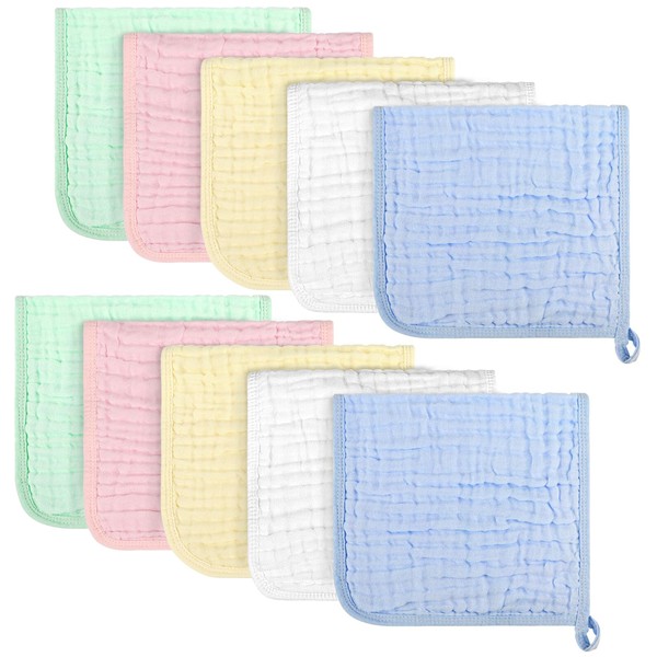 AIDEA Baby Muslin Burp Cloths-10 Pack, 100% Cotton Washcloths for