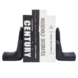 Hand Bookends, Universal Economy Decorative Bookends, Heavy Book Ends Supports for Books, 8.5x6.8x3.5 inch, Black,1Pair/2Piece (Hand Bookends)