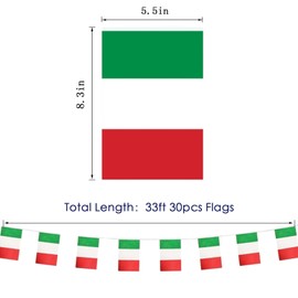 GSYLPFT Italy Flags Italian String Flag Banners for Patriotic Events Independence Day Sports Bars Inside Outside Decorations 33 Feet 30 Flags