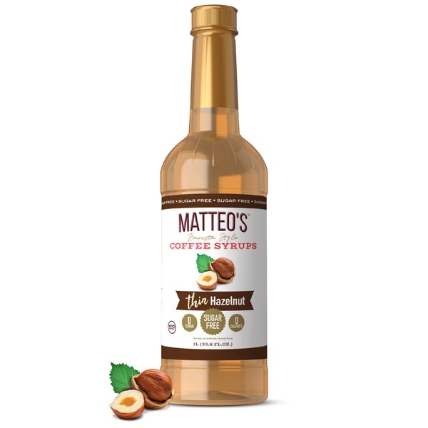 Matteo's Barista Style Sugar-Free Coffee Syrup, Hazelnut Flavor, Zero Calories