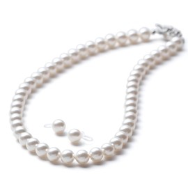VOTRE COUTURE Pearl Necklace Set, 0.3 inches (8 mm), Silver, Resin Earrings, Resin Earrings