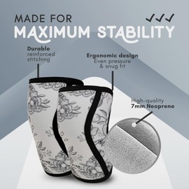 Mighty Buns 7mm Neoprene Knee Sleeves Peonies V2 XXX-Large (1 Pair) - Cute High Performance Knee Sleeves, Knee Compression & Support for Weightlifting, Powerlifting, Squatting for Women and Men