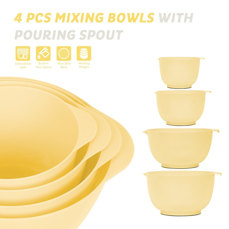 BoxedHome Yellow Mixing Bowl Set Plastic Salad Bowl Non-Slip Stackable
