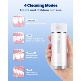 FERRISA Portable Cordless Water Flosser Rechargeable, Detachable Water Tank, Water Dental Flosser with 4 Refill Heads, 4 Modes & Ipx7 Waterproof, Travel Water Flosser for Braces, Teeth Care
