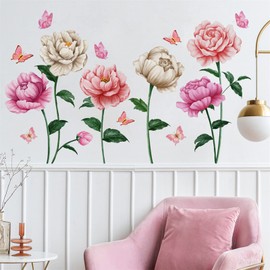WOHAHA Wall Sticker, Flowers, Stylish, Removable, Wall Sticker, Pink, Flowers and Butterfly, Floral Pattern, Living Room, Bedroom, Room, Wall Decoration, Wallpaper, Waterproof, Removable Wallpaper,