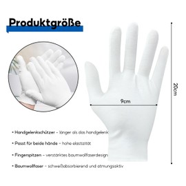 White Cotton Gloves, 12 Pairs White Fabric Gloves Made of 100% Cotton, Cotton Gloves for Moisturising Cosmetics, Hand Spa Treatment, Inspection, Serving Handsc
