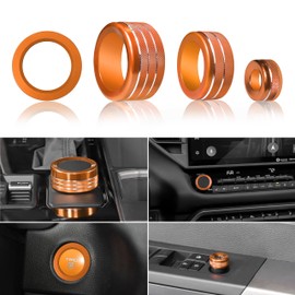 SENSHINE for Toyota Tundra Accessories 2025 2024 2023 2022 Center Console Knob Cover Drive Mode Tune Cap Engine Start Stop Button Outer Ring Volume Knob Rear Mirror Adjustment Knob Cover 4Pcs (Orange)