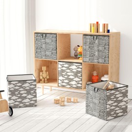 Bacati - Small Storage Tote Clouds in the City White/Grey Neutral 10 X 10 x10 inches