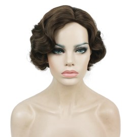 Lydell Vintage Cosplay Wig Short Wavy Flapper Wig +Free Wig Cap (Light Chestnut Brown)